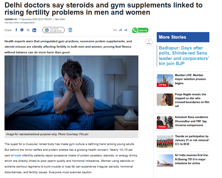 Delhi doctors say steroids and gym supplements linked to rising fertility problems in men and women