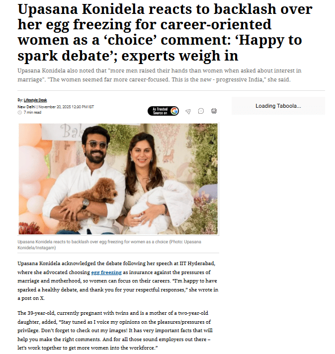 Upasana Konidela responds to backlash over egg freezing as a ‘choice’ for career-focused women; experts weigh in