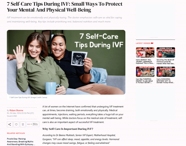 “7 Self-Care Tips During IVF: Small Ways To Protect Your Mental And Physical Well-Being: Dr Beena Muktesh  “