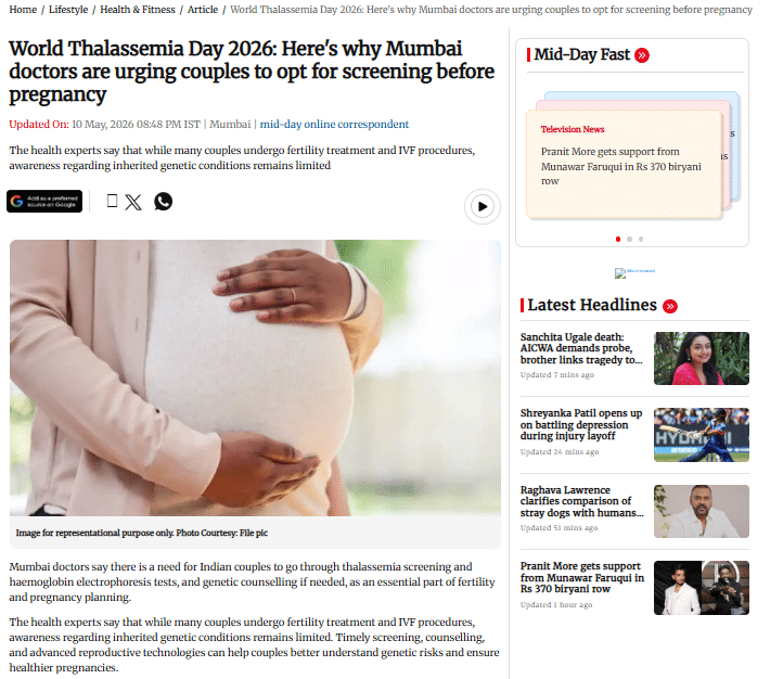 World Thalassemia Day 2026: Mumbai Doctors Stress Pre-Pregnancy Screening for Couples