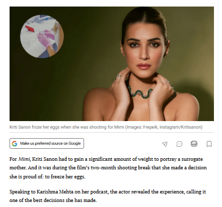 Kriti Sanon’s Egg Freezing Journey Sparks Conversation on Fertility Preservation