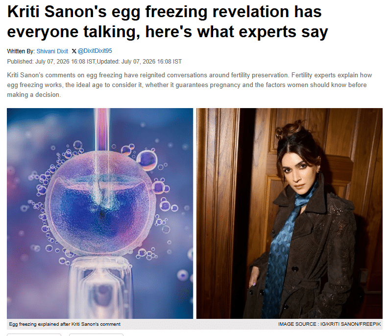 Kriti Sanon’s Egg Freezing Choice Puts Fertility Preservation in Focus